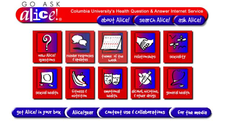 Original Go Ask Alice! site homepage